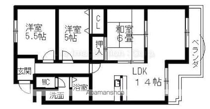 シャトーアルバⅡ[2LDK/58.95m2]の間取図