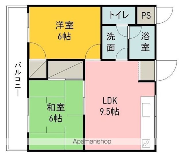 レジデンス市坪[2LDK/45.37m2]の間取図