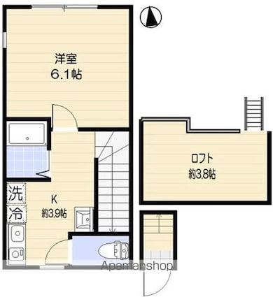 アオアクア浜田山[1K/23.76m2]の間取図