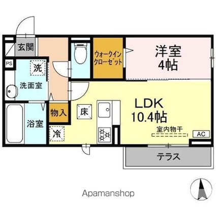 ＧＲＡＮＤ　ＤーＲＯＯＭ高宮北Ｅ[1LDK/39.77m2]の間取図