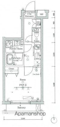 スカイコートグレース世田谷弦巻[1K/25.9m2]の間取図