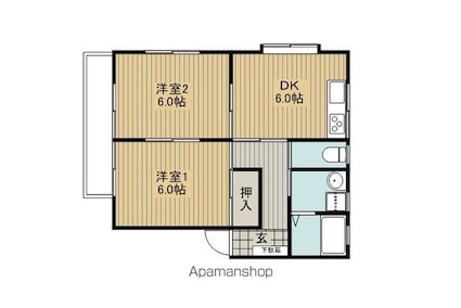中大塩ヤマキコーポ[2DK/43.75m2]の間取図