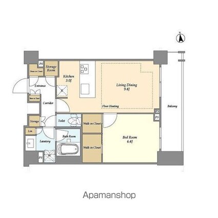 オアーゼ新宿市谷薬王寺[1LDK/50.4m2]の間取図