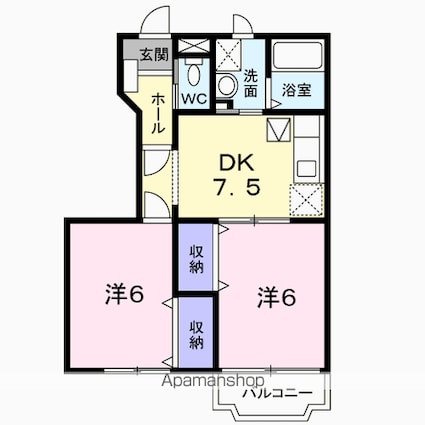 カーサ２０００[2DK/44.34m2]の間取図