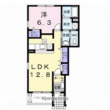 パレスティディオ長野　Ｂ[1LDK/46.49m2]の間取図