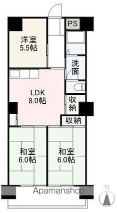 香川県高松市塩屋町[3LDK/59.36m2]の間取図