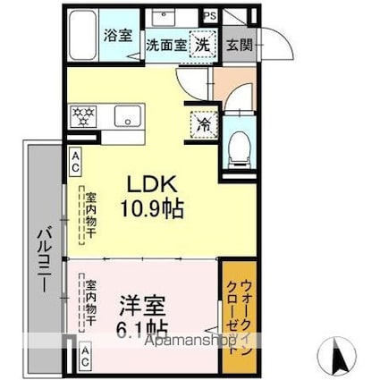 トリシア東口[1LDK/39.77m2]の間取図