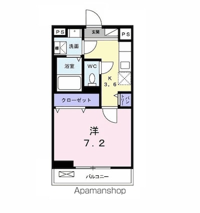 ココ　アムール[1K/28.7m2]の間取図