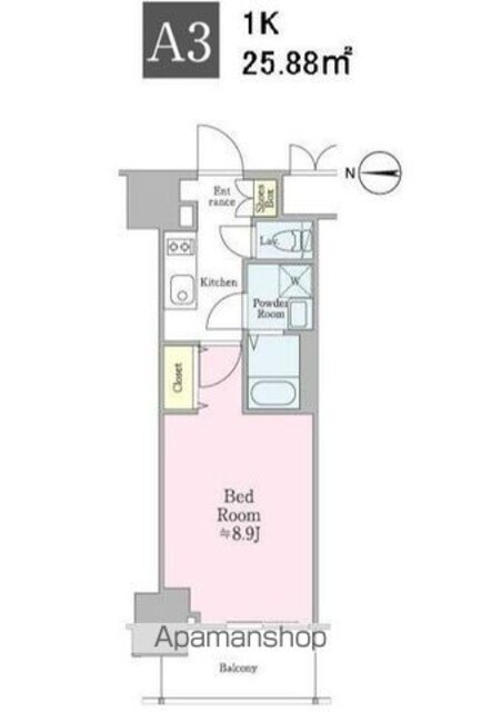 クロスレジデンス飯田橋[1K/25.88m2]の間取図