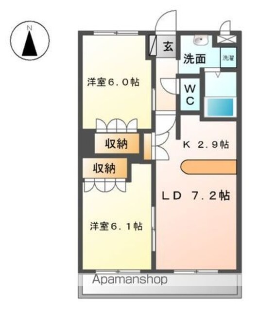 和歌山県和歌山市杭ノ瀬[2LDK/51.66m2]の間取図