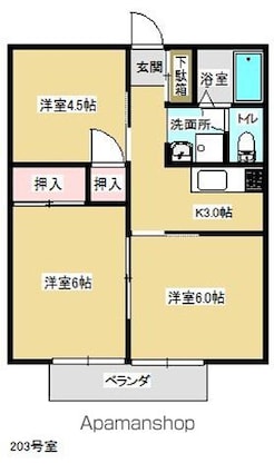 コーポ渡辺Ⅱ[3K/43.06m2]の間取図