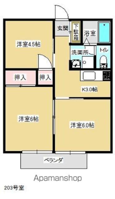 コーポ渡辺Ⅱ[3K/43.06m2]の間取図
