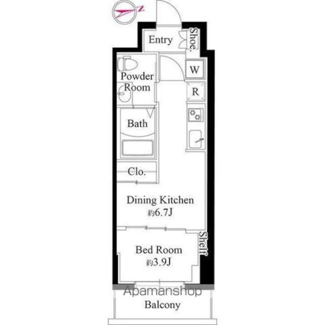 アーバー四谷[1DK/27.18m2]の間取図