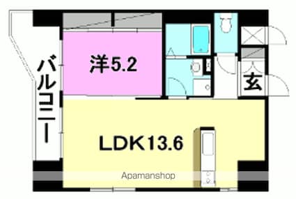 スカイタワー勝山[1LDK/43.47m2]の間取図