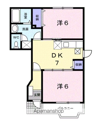 メゾン・ド・リープパルクＡ[2DK/44.34m2]の間取図