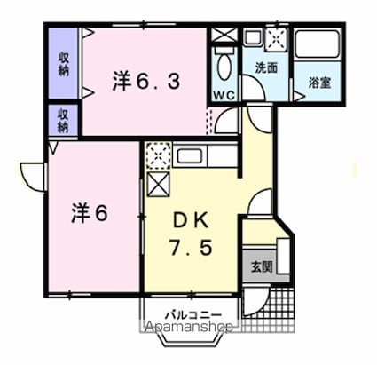 グレイスⅢ[2DK/44.34m2]の間取図