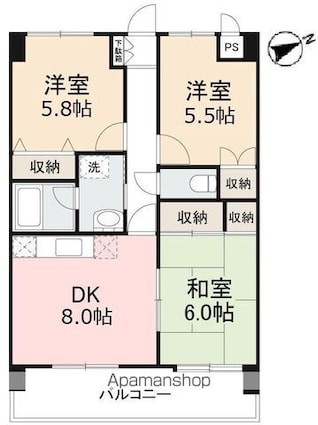 フォレスト木太[3DK/60.3m2]の間取図