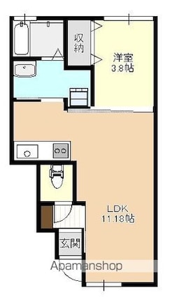 アップルメゾン小比内Ⅱ[1LDK/42.71m2]の間取図