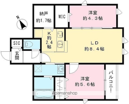東京都世田谷区上北沢５丁目[2LDK/50.37m2]の間取図