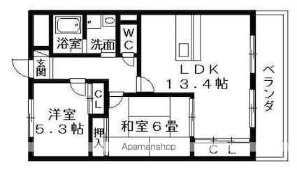 リベルティキタガワ[2LDK/59.78m2]の間取図