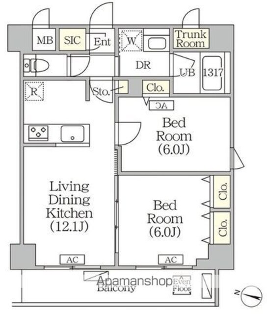 ＯＲＳＵＳ志村坂上[2LDK/55.4m2]の間取図