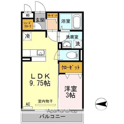 セジュールオッツ南蔵王[1LDK/33.39m2]の間取図
