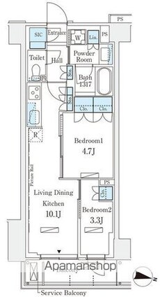 ロイヤルパークス赤羽サウス[2LDK/44.1m2]の間取図
