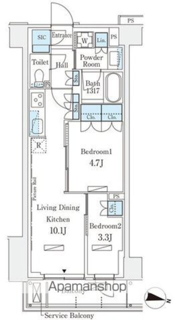 ロイヤルパークス赤羽サウス[2LDK/44.1m2]の間取図