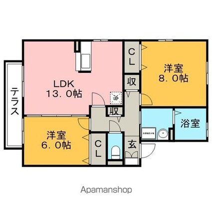 リビングタウン江戸屋敷　Ｂ棟[2LDK/64.17m2]の間取図