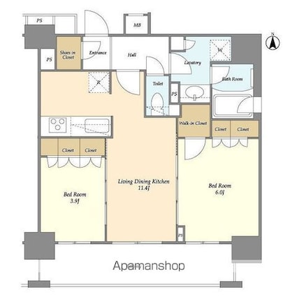 ＯＲＭＥ　ＣＯＵＲＴ　ＮＩＰＰＯＲＩ　ＥＡＳＴ[2LDK/53.33m2]の間取図