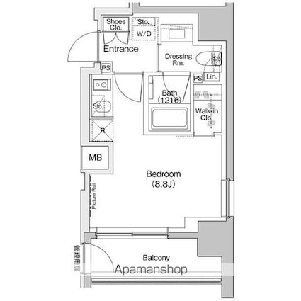 ザ・パークハビオ入谷[1R/25.37m2]の間取図