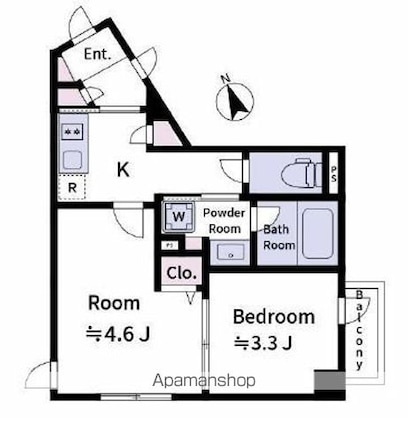 東京都北区上中里２丁目[2K/26.61m2]の間取図