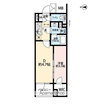 プレール・ドゥーク赤塚[1DK/25.38m2]の間取図