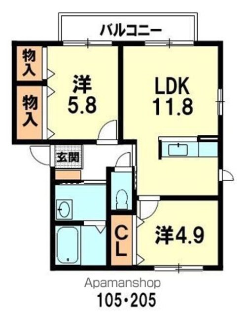 スピアーノ[2LDK/54.07m2]の間取図