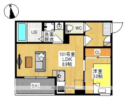 ＲＥＧＡＬＥＳＴ　十日市Ⅱ[1LDK/30.81m2]の間取図