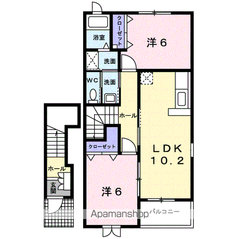 岐阜市三田洞東のアパートの間取り