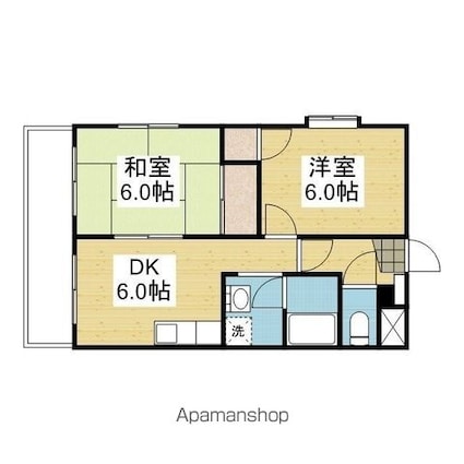 コーポカワモト５[2DK/44.55m2]の間取図