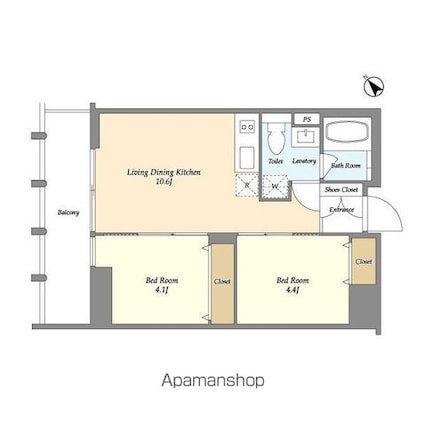 Ｔｈｅ　Ｇｒａｎｄ　Ｔｅｒｒａｃｅ　Ｗａｋａｂａｙａｓｈｉ[2LDK/40.41m2]の間取図