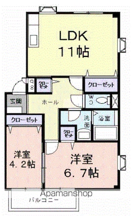 ハーベストコートＤ[2LDK/56.94m2]の間取図