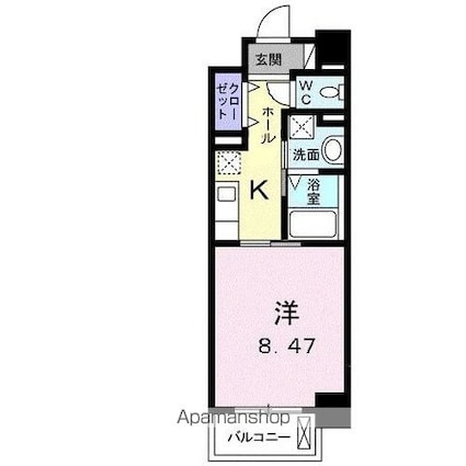 クラール花ノ宮[1K/30.85m2]の間取図