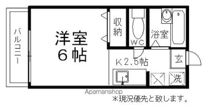 アティアス春日部[1K/20.03m2]の間取図