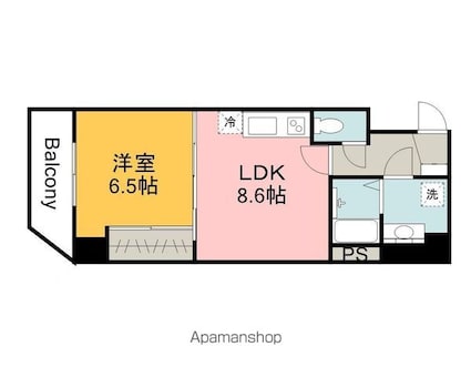 八丁堀ｉＢＬＤ[1LDK/38.44m2]の間取図
