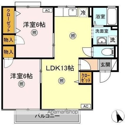 サンタウン円座　Ｄ棟[2LDK/53.46m2]の間取図