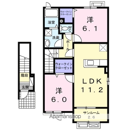 ハミング　ライフ　Ⅰ[2LDK/61.42m2]の間取図