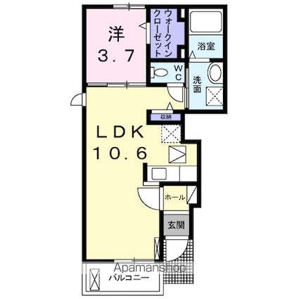 シャイン２１　Ⅱ[1LDK/37.57m2]の間取図