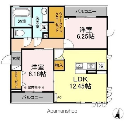 グランフォルト高砂[2LDK/61.38m2]の間取図