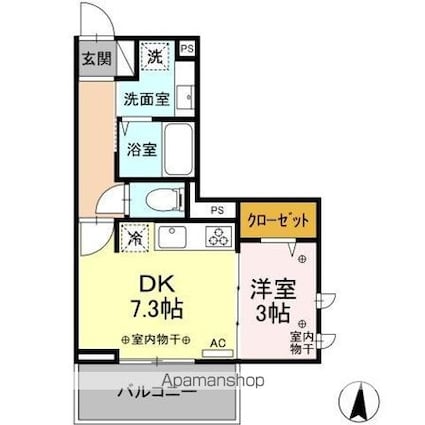 リヴェール中御所　Ｃ[1DK/30.35m2]の間取図