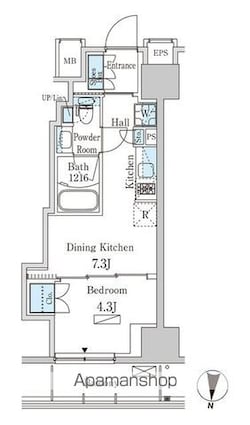 パークアクシス菊川ステーションイースト[1DK/27.61m2]の間取図