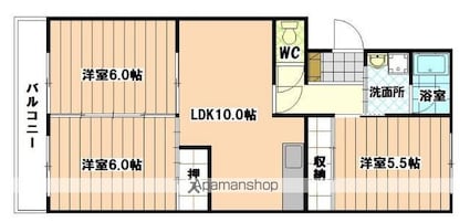 カーサ内橋[3LDK/61.64m2]の間取図