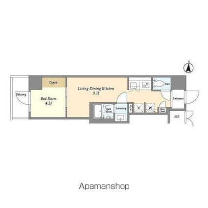 プライマルフロント菊川[1LDK/28.55m2]の間取図